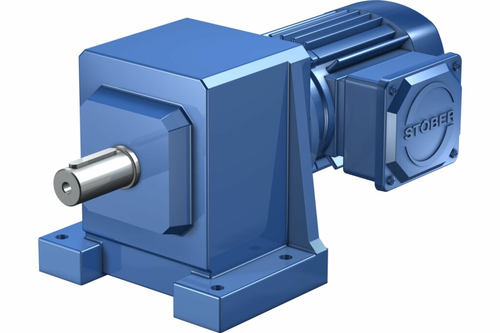 Compact IE3 helical geared motor for harsh industrial environments.